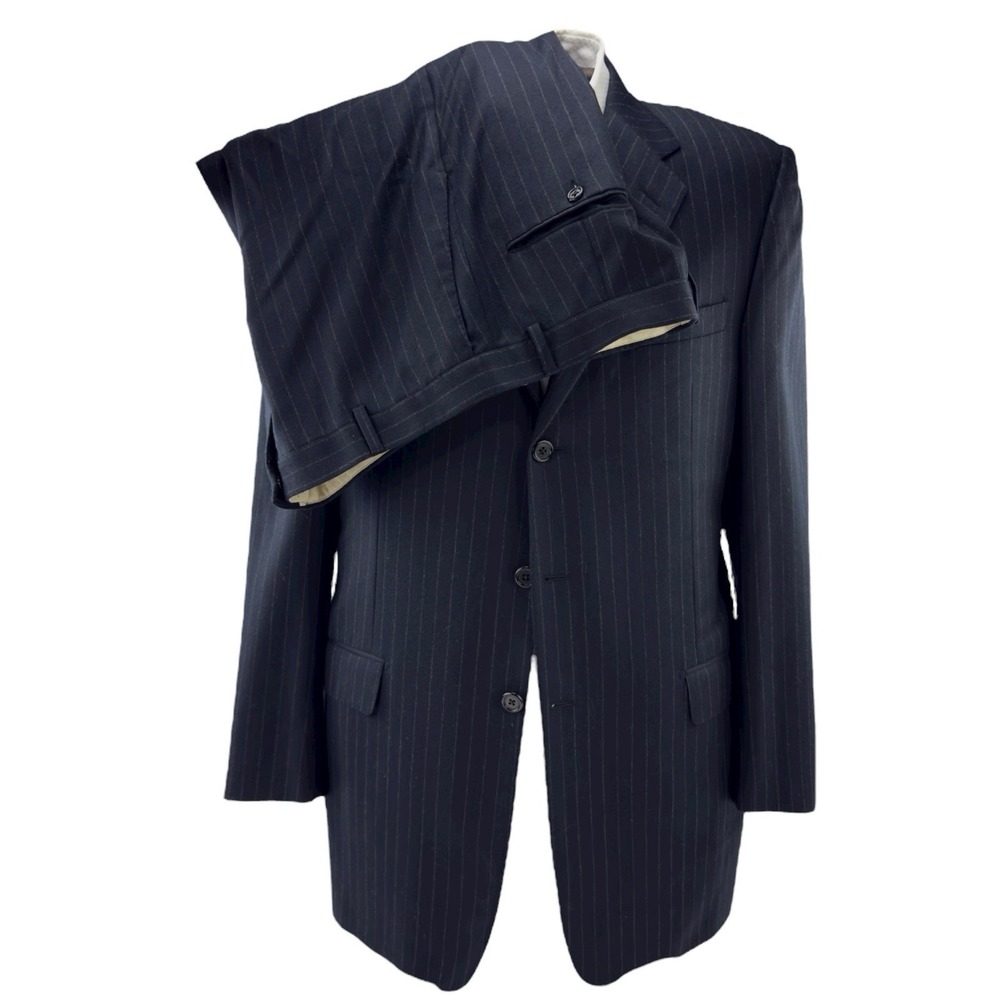 Hickey Freeman Navy Gray Chalkstripe Madison Wool 2-Piece Suit Men's 42L 34x31‎